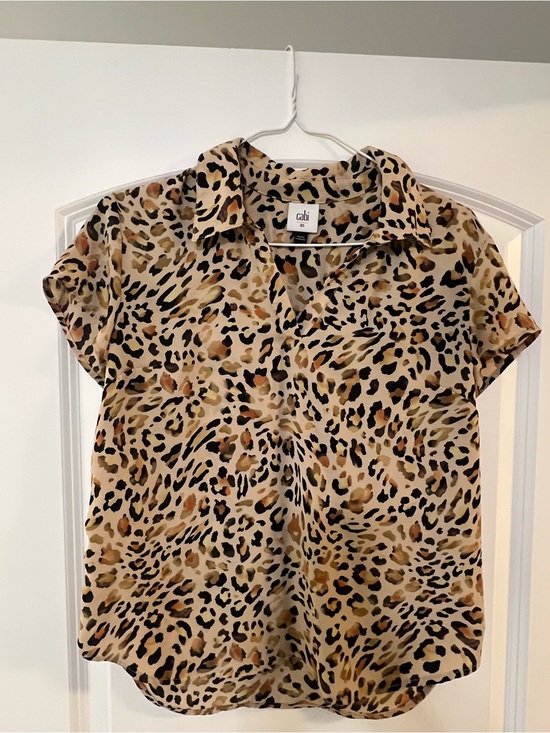 CAbi Tops - CAbi Leopard Print Short Sleeve Polo in Beige, Black, Brown